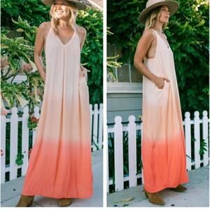 LOVESTITCH | Womens Coral Orange Save the Reefs Ombre Maxi Dress NEW Size Small